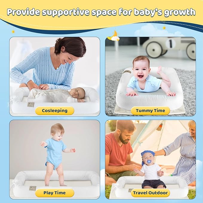 Portable Baby Lounger for Newborn 0-12 Months, Soft Breathable Baby Play Mat and Adjustable Diaper Changing Pads for Home&Travel, Newborn Essentials Gifts for Boys & Girls (White)