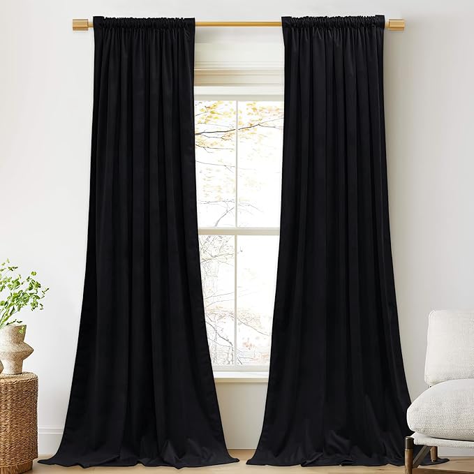 StangH Black Curtains 100 inches Long Back Tab Blackout Thermal Insulated Noise Reducing Drapes for Sliding Door Living Room Bedroom Home Theater, W52 x L100, 2 Panels