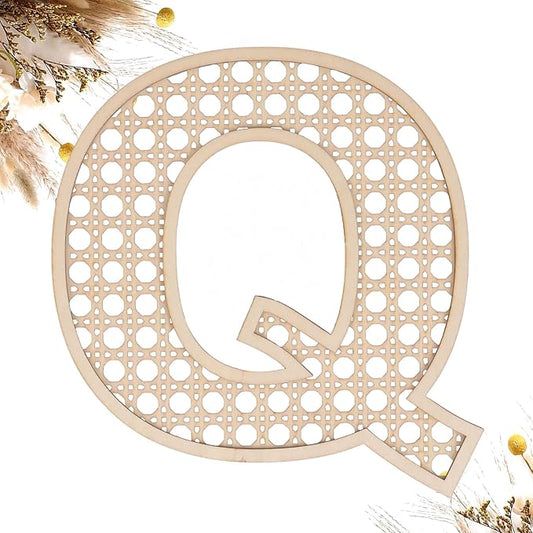 Wooden Rattan Letters 8 inch Wood Letters Q for Wall Decor Crafts Boho Nursery Decor for Baby Shower Wedding Bedroom Name Signs Large Rustic Letter Home Decoration