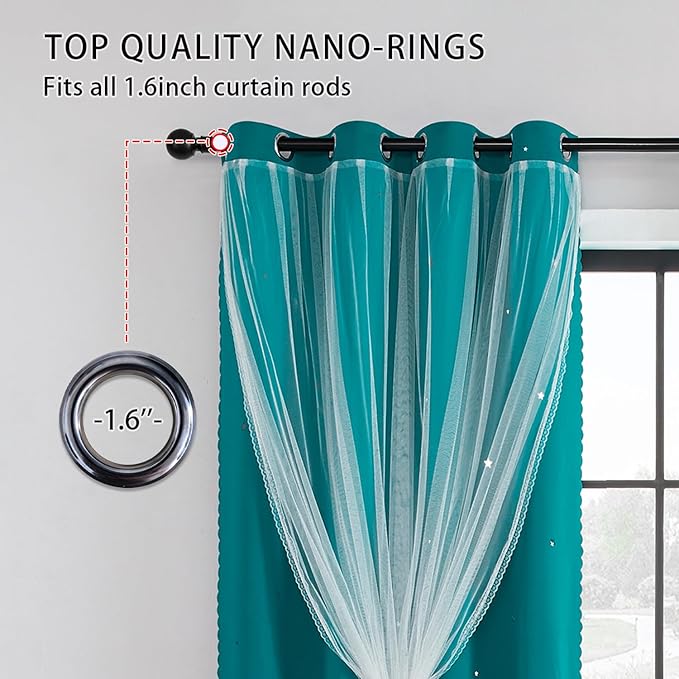 XiDi Black Out Curtains for Girls Bedroom Decor, Unicorn Curtains for Kids Room, Blackout Curtains for Living Room 63 inchs Long 52 inches Wide 2 Panel Teal
