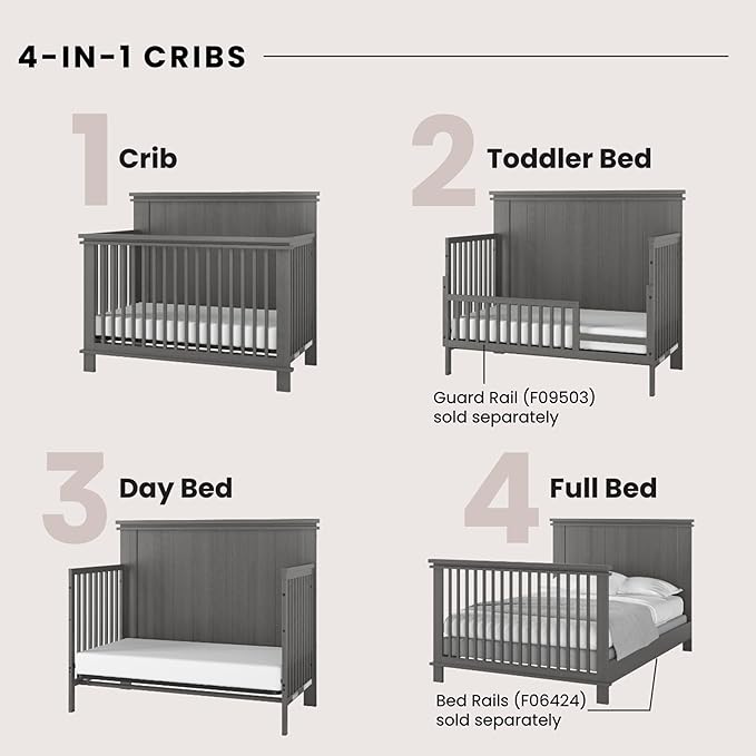 Child Craft Denman Crib, Dresser and Chest Nursery Set, 3-Piece, Includes 4-in-1 Convertible Crib, Dresser and Chest, Grows with Your Baby (Midnight Gray)