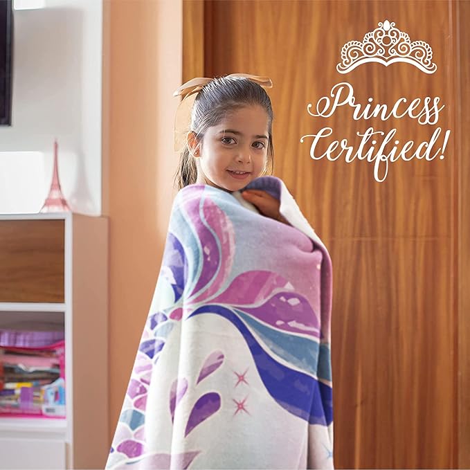 Personalized Mermaid Fleece Blanket - Ships Next Day, Made in USA - Custom, Soft, & Plush, Couch Bed Throw for Kids, Girls Bedroom Décor, Pink & Purple (Fleece – 30x40)