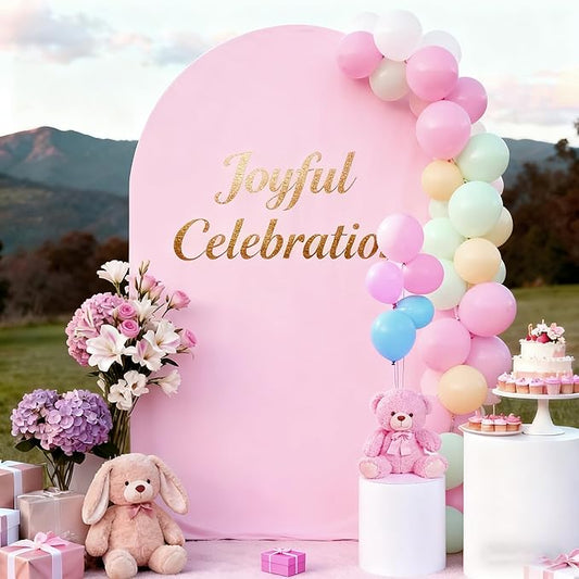 7.2FT Baby Pink Arch Cover,Spandex Fitted Wedding Arch Stand Covers Round Top Chiara Backdrop Cover for Birthday Party Ceremony Banquet Decoration