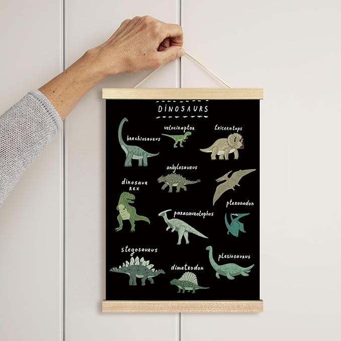 BCUANGD Dinosaur Dino Wall Decor - Baby Toddler Boys Room Wall Art Poster Hanger with Wood Frames, Inspirational Black Hanging Canvas Decor for Kids Room Playroom Nursery Bedroom, 12x16 Inches