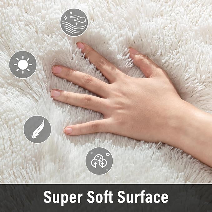 Merelax Soft Modern Indoor Large Shaggy Rug for Livingroom Bedroom Dorm Kids Room Home Decor, Non-Slip Plush Fluffy Furry Fur Area Rugs Comfy Nursery Accent Floor Carpet 9x12 Feet, Ivory