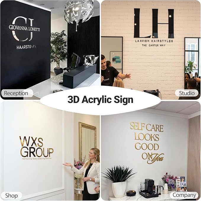 Custom Acrylic Business Logo Sign, 3D Laser Cut Acrylic Letters, Personalized Business Logo Sign for Shop Salon Office Wall Decor Company Cafe Retail Store Studio Bar Club Restaurant