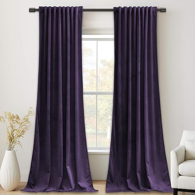 StangH Velvet Curtains for Bedroom, Purple Orchid Velvet Drapes 52x96 Inch with Rod Pocket Back Tab, Room Darkening Thermal Insulated Window Treatment for Living Room, 2 Panels