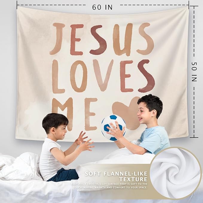 LIANGW Baby Girls Boys Nursery Decor - Jesus Loves Me Christian Tapestry Wall Hanging, Boho Neutral Bible Verse kids Room Decor, Toddler Girls Room Decor, 50x60 inche
