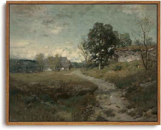 OIQArtOIQ Framed Vintage Landscape Wall Art French Country Cottage Natural Scenery Oil Painting Canvas Prints Farmhouse Decor Aesthetic Pictures for Kitchen Bedroom Living Room Bathroom