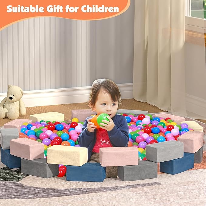 24 PCS Modular Kids Play Block Couch Child Sectional Soft Sofa Toddler Building Fortplay Climbing Bedroom Playroom Baby Convertible Floor Foam Cushion for Boys & Girls (24pcs+Rectangle)