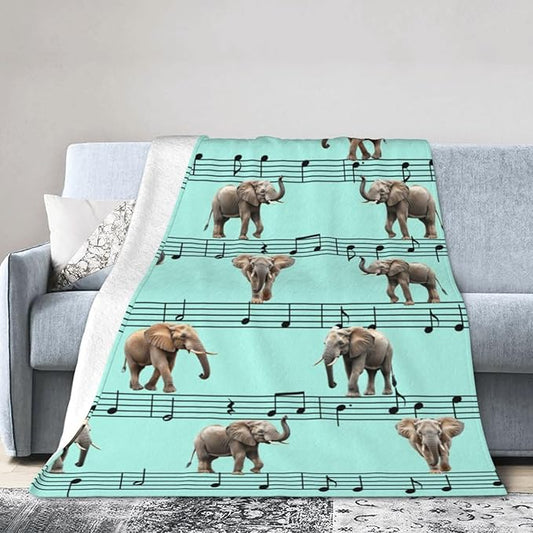 Elephant Blanket Musical Notes Decor Throw Blanket Super Soft Flannel Lightweight Fluffy Plush Fuzzy Fleece Blanket Gifts for Girl Woman Boys Kids Adults Man for Bed Sofa 50"X60"