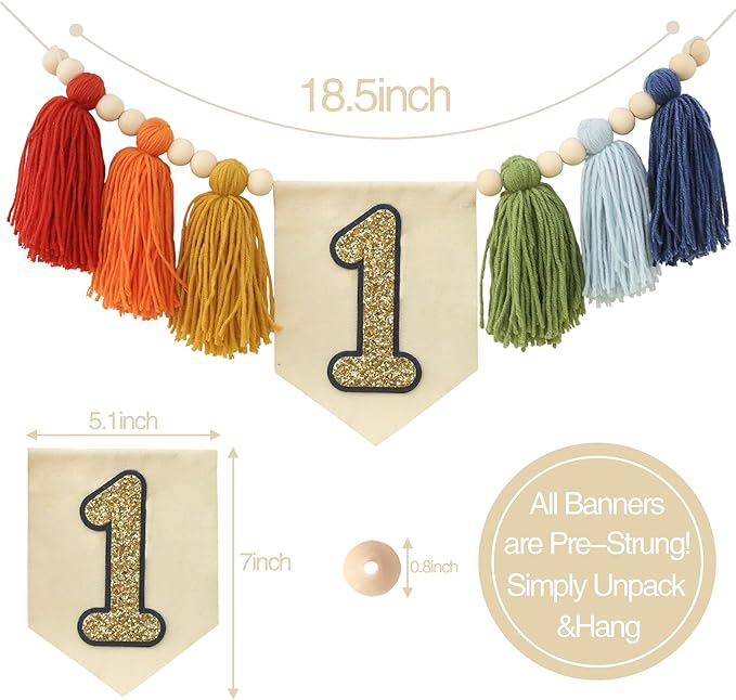 Handmade Rainbow 1st Birthday High Chair Banner Party Decoration For Girl Baby Wall Hangings Decorative Happy One Birthday Boy Photoshoot Props Photo Props