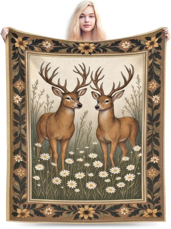 Deer Blanket Rustic Country Deer Animal Hunting Elk Throw Blanket Gifts for Boys Soft Cozy Fleece Fuzzy Plush Warm Stuff Bedding Nursery Wildlife Blankets for Girls Kids Adult Men Women 40"X50"