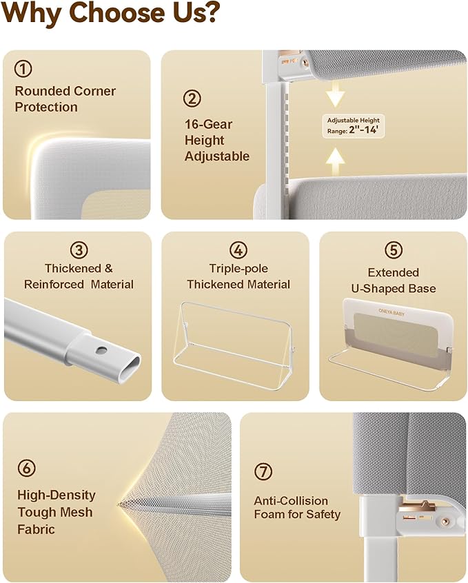 Baby Bed Rail Guard, 59in Thickened Toddler Bed Rail for Toddlers, Extral Tall Swing Down Kids Child Safety Side Railing Guards/Rails for Twin, Full, Queen, King Bunk Size Bed, White/Grey, 27”H