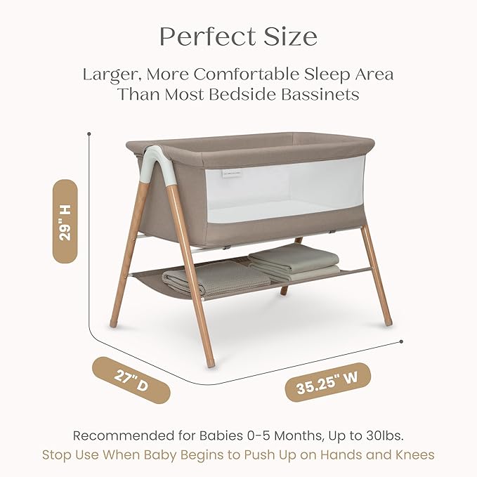 Delta Children Bondi Beechwood by The Bed Bassinet with PureAir Breathable Mesh Sheet and FSC-Certified Wood, Tan