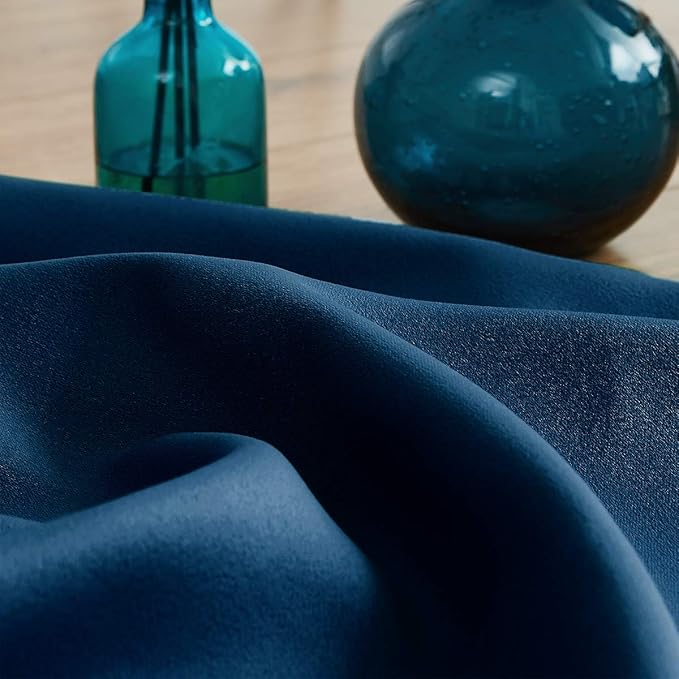 Treatmentex Pompom Blackout Window Curtains Navy Royal Blue Full Blackout Curtains for Bedroom Living Room 63 inch Thermal Insulated Window Curtain Panels 52" w x2 Panels Rod Pocket