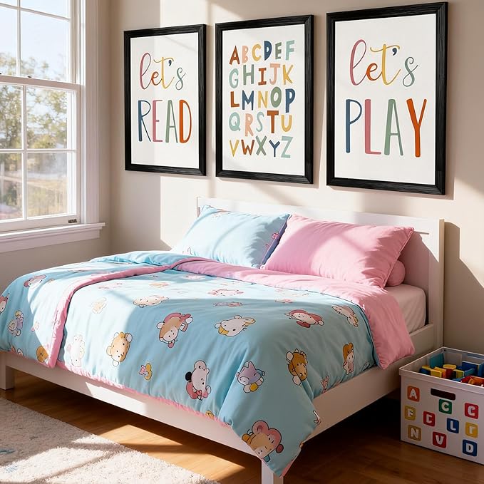 3 PCS Alphabet Framed Playroom Wall Decor,Classroom Must Haves Boho Educational ABC Poster Wooden Sign for Baby Girl Kid Boy Toddlers,Neutral Preschool English Letters Nursery Decor for Homeschool Kindergarten Kids Learning Black