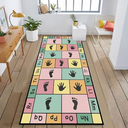 Hopscotch Play Rugs Kids, ABC Alphabet Education Carpet, Playroom Bedroom Living Room Decor Learning mat (Pink,31x63 in)