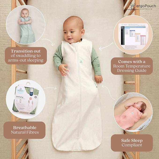 ergoPouch 2.5 Tog Jersey Sleeping Bag – Arms-Out Baby Sleep Sack, Ideal Transition from Swaddling, Slim Fit Keeps Baby Secure & Comfortable, Soft Breathable Fabric (3-12 Months, Willow)