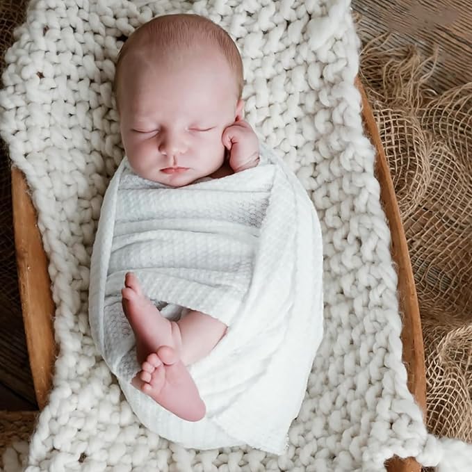 Newborn Photography Props for Baby Boys and Girls Newborn Wraps for Infant Baby Photoshoot Waffle Texture Knit Blanket