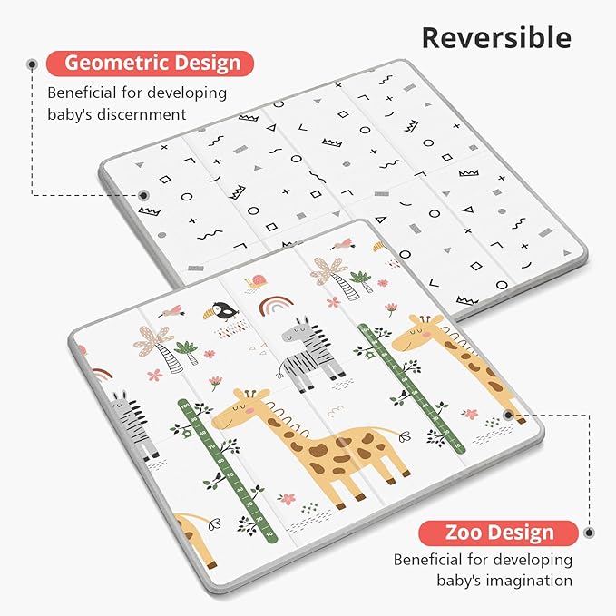 Baby Play Mat, 59"x59", Foldable, Reversible, Waterproof, Non-Toxic, Multi-Color