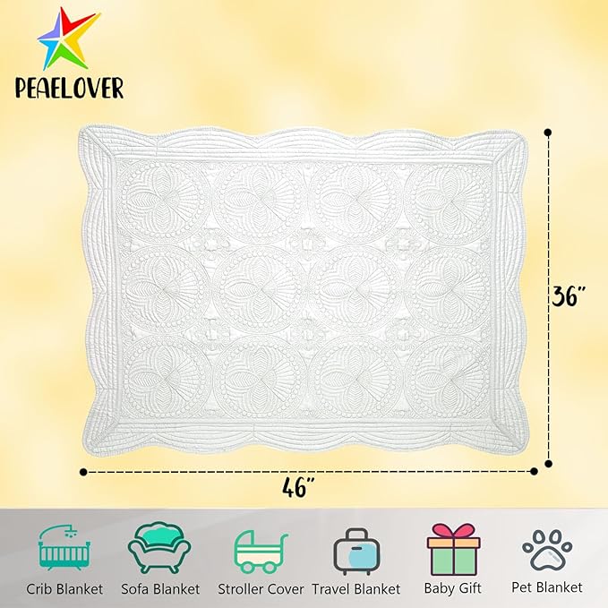 PEACELOVER Embossed Neutral Baby Quilt Durable, Lightweight Baby Blankets Four Seasons for Personlized Monogram Cotton Quilted Blanket Toddler Quilt for Boys and Girls 46x36 Inches (white1)