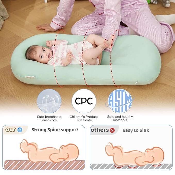 Lucakuins Baby Lounger, Bionic Design Baby Lounger for Newborn 0-24 Months, Soft Organic Cotton Breathable Lounger for Infants (Green Newborn Lounger)