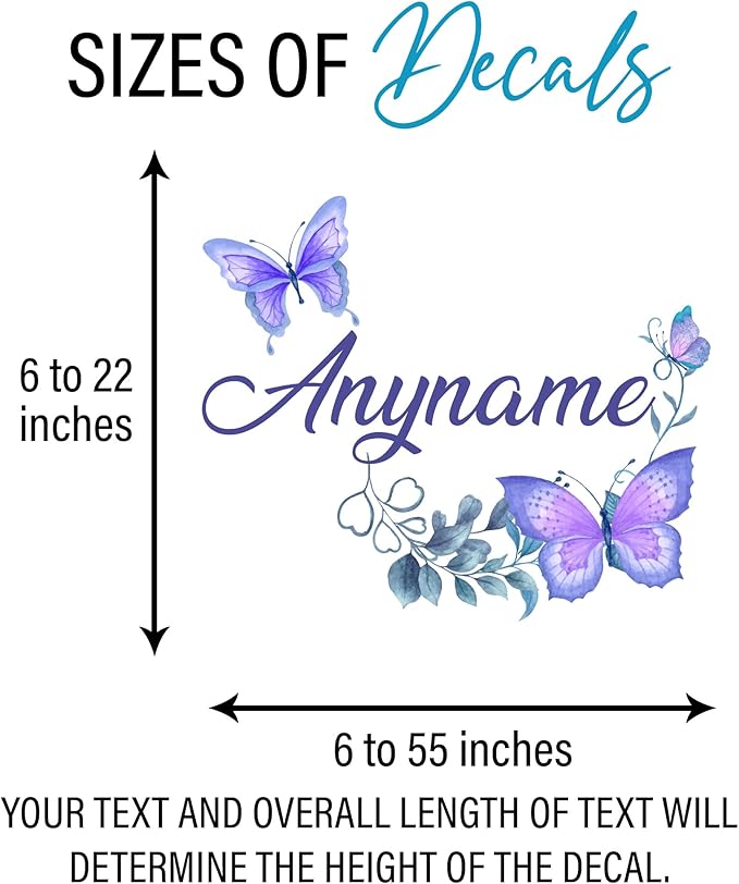 Custom Name Butterfly Wall Decal Personalized Floral Flower Animal Lover Large Vinyl Wall Sticker for Home & Room Décor, Removable Walls Art for Kids & Teens Bedroom, Car