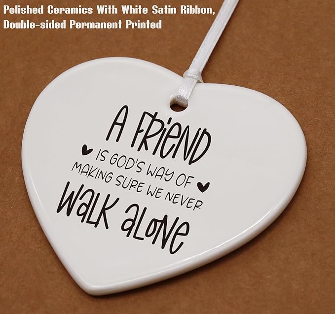 Heart Shaped Christmas Ornament-Friendship Gift for Best Friend Women BFF Soul Sister Birthday A Friend is God’s Way Ceramic Keepsake with Gift Box