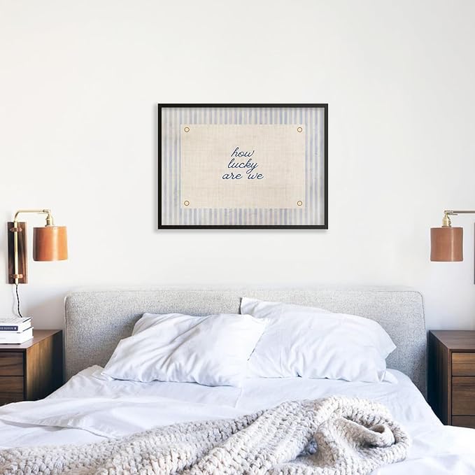 How Lucky Are We Quote Wall Art Navy Blue Positive Affirmations Poster 24x36 inch Black Framed Trendy Minimalist Aesthetic Canvas Prints for Dorm Bedroom Wall Decor