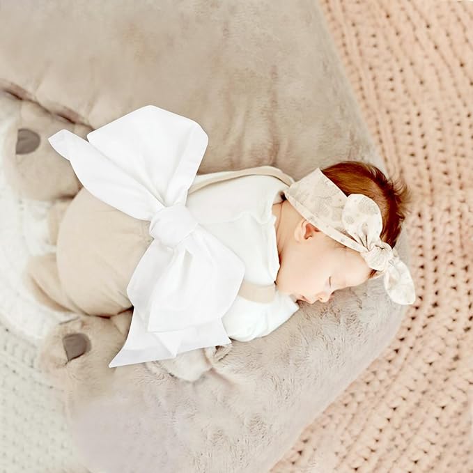 Newborn Swaddle Sash, Soft Cotton Bow Decorative Strap for Swaddles, Adorable Maternity Bow Sash, 70x5.5 Inch, White