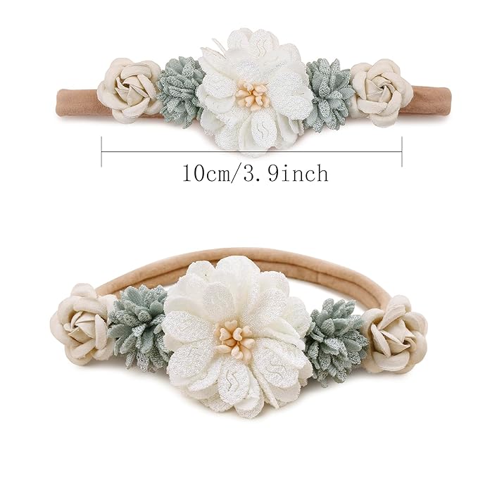 OOSAKU Baby Girl Flower Headbands Set Elastic Floral Headbands 6pcs Soft Nylon Hair Band for Newborn Toddler Hair Accessories (H-L5)