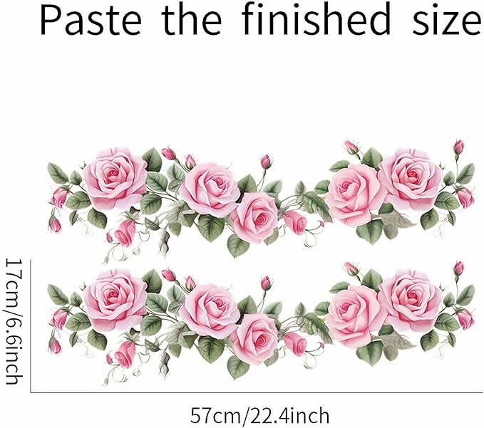 Pink Siren Rose Flower Vine Wall Stickers, sacinora Floral Art Botanical Wall Decals Removable Vinyl Peel and Stick for Furniture Door Living Room Bedroom Nursery Decorations