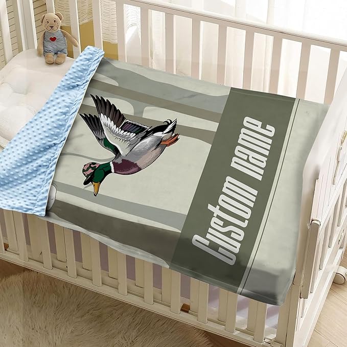 Personalized Baby Blanket with Name – Mallard Pattern Soft Receiving Blanket for Newborn Boys Girls, Custom, Woodland Theme Nursery Decor for Toddlers