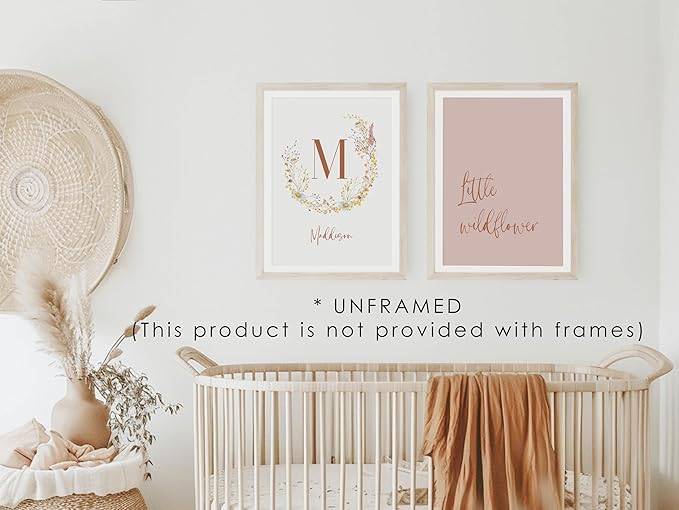 Personalized Name Flower Nursery Wall Art Prints, Crib & Nursery décor, Newborn Baby Girl Gift Present, Floral Baby Girl Room Pictures, Poster For Baby And Kids (6 Prints, Flower 5)