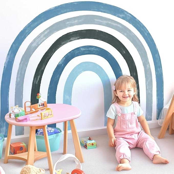 Large Boho Rainbow Wall Decals, Colorful Peel and Stick Fabric Nursery Wall Decor, Removable Home Room Wall Decor Murals Stickers for Kids Girls Toddler Bedroom Living Room Playroom