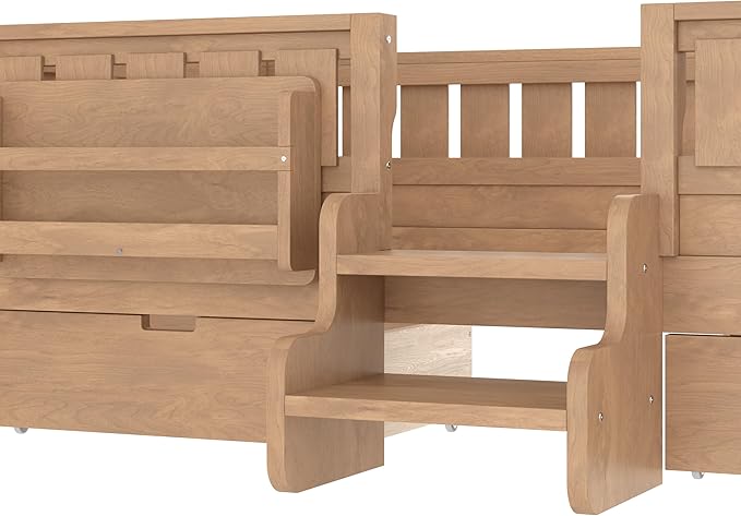Bellemave Twin Size Kids Bed with high Rails and with Built-in Bookshelf and Drawers for Kids, Girls, Boys, Wood Montessori Bed Without Door, Natural