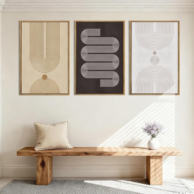 Anyzal Neutral Modern Wall Art Geometric Line Artwork for Living Room Bedroom Office 16x24 Inch Set of 3