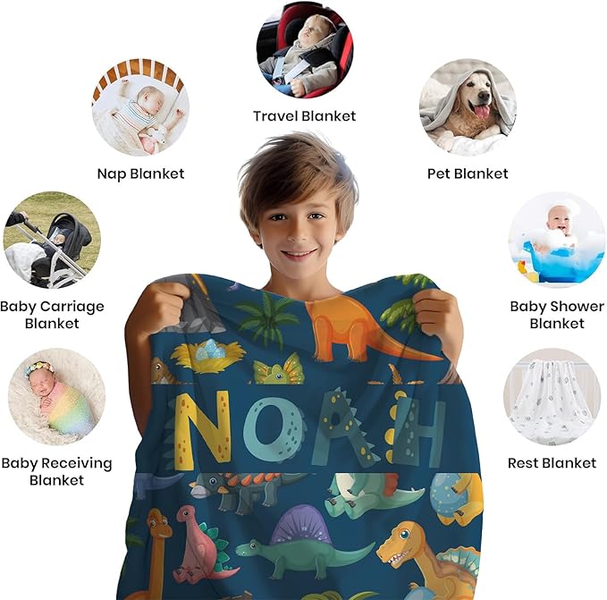 Personalized Baby Blankets, Customized Easter Blanket for Kids, Personalized Dinosaur Baby Blanket with Name, Custom Easter Baby Blanket for Boys, Girl & Kids, Baby Boy Newborn Soft