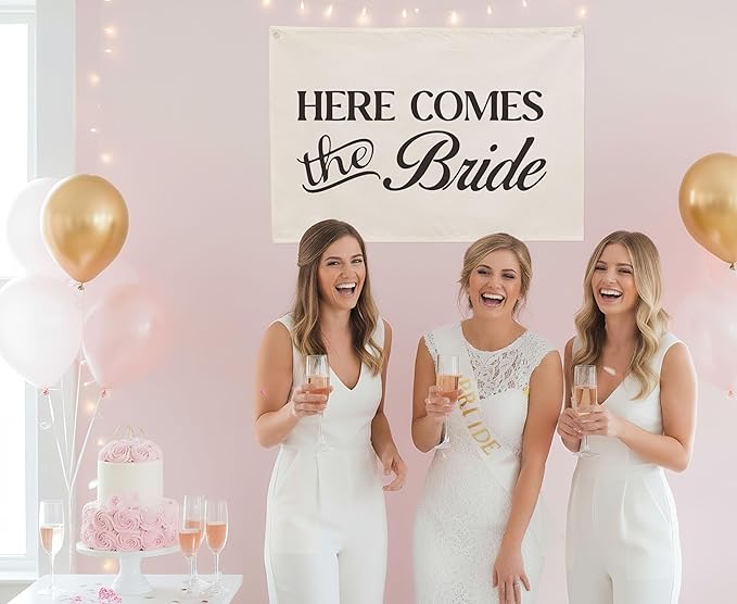 Bachelorette Party Wall Decor Canvas Banner for Bridal Shower Gift-Bride Welcome Decoration,Wedding Decoration Accessories Hanging Rectangular Flag Poster Wall Art,Here Comes the Bride 28.5" L x 20" W