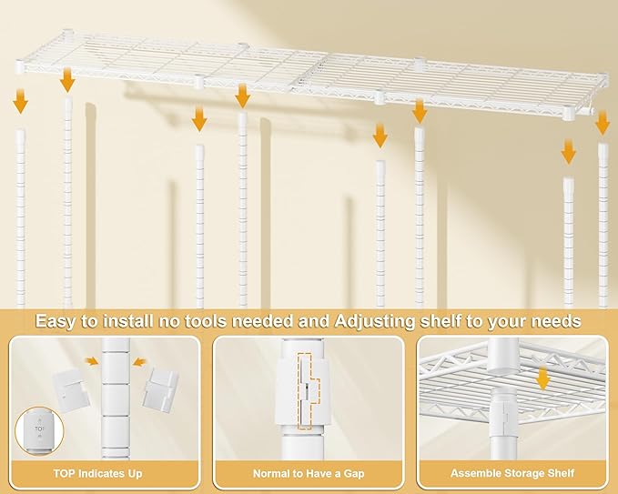 E14C Heavy Duty Closet Organizer System，Freestanding Clothing Racks for Hanging Clothes，Adjustable Garment Rack 70.1" W × 16.6" D × 76.4" H Hold 960 lbs，White Rack with Black Dustproof Cover