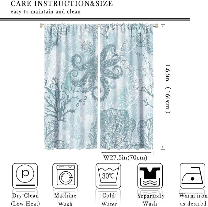 Coastal Window Curtains,Nautical Beach Themed Thermal Insulating Blackout Curtain for Living Room, Bedroom Set 2 Panels,55x63 Inches