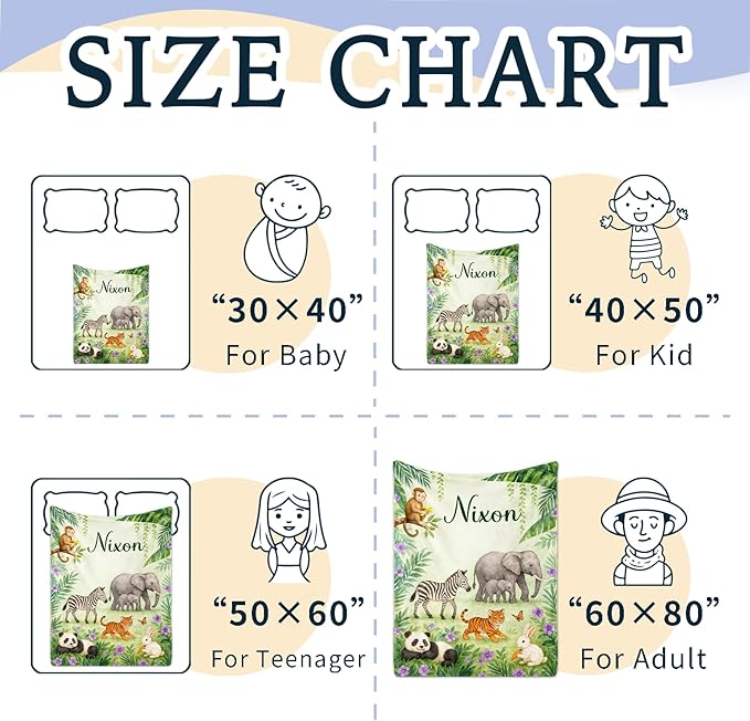 Ship Next Day Personalized Baby Blanket for Kids, Custom Baby Blanket with Name, Super Soft Flannel Blankets, Custom Animals Blankets Baby Gifts for Christmas.