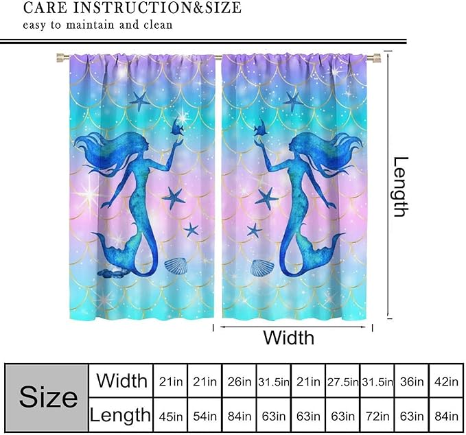 Mermaid Scale Curtains for Kids Girls Magic Gradient Mermaid Fish Scale Pattern Decoration Bedroom Nursery Curtains 42x45 Inch
