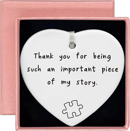 Heart Shaped Christmas Ornament-Thank You Gift for Teacher Mentor Tutor Coach Godparents-Appreciation Keepsake Important Piece of My Story Double-Sided Printing Decor Plaque