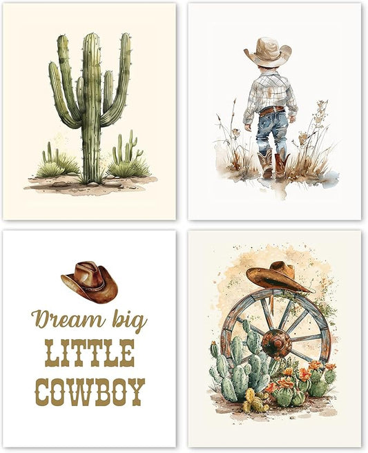 Hxlac Western Cowboy Nursery Wall Art Prints Set of 4 UNFRAMED - Western Wall Decor for Toddler Baby Boy Room, Cowboy Nursery Decor Pictures Wall Decor (8x10 Inches)