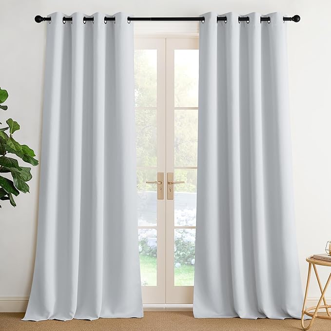 NICETOWN Greyish White Curtains for Bedroom 108 inches Long, Roon Darkening Grommet Curtains for Living Room, Noise Reducing Privacy Window Treatment Drapes for Nursery, Laundry Patio, 2 Panels, W52