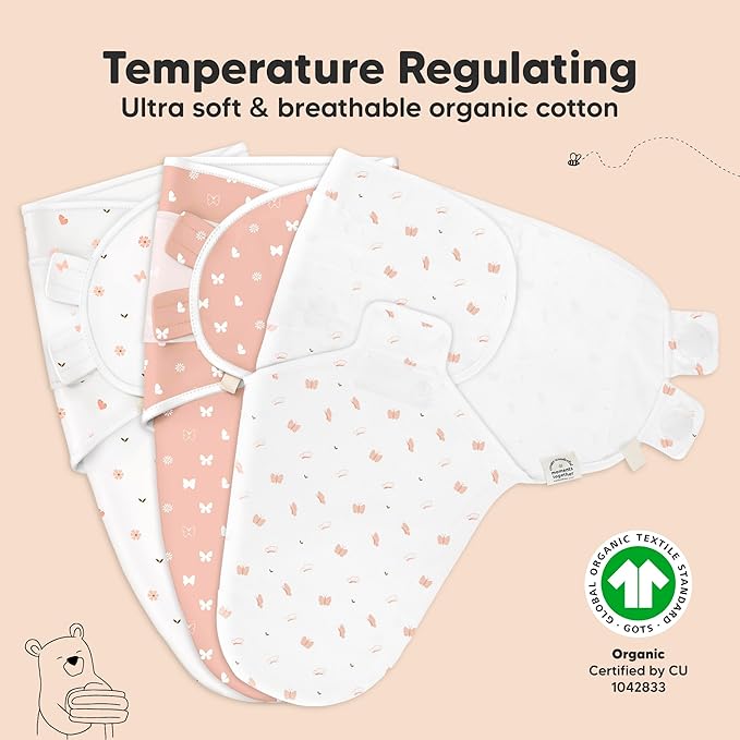 KeaBabies 3-Pack Organic Baby Swaddle Sleep Sacks - Swaddles for Newborns, Infant 0-3 Months, Baby Girls, Boys, Soft & Snug Newborn Sleep Sack, Nursery Swaddling Blankets (Butterflies)