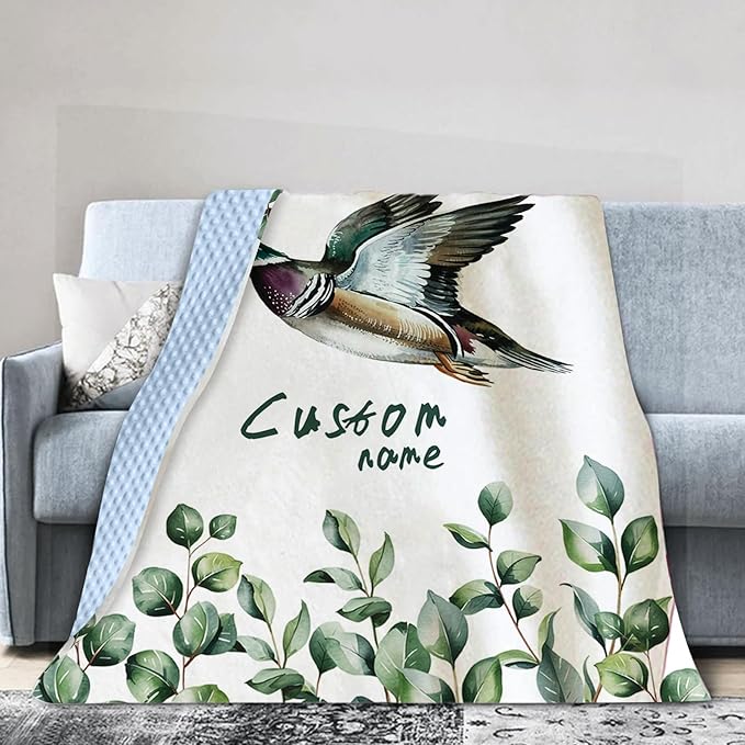 Personalized Baby Blanket with Name – Mallard Pattern Soft Receiving Blanket for Newborn Boys Girls, Custom, Hunting Theme Nursery Decor for Toddlers