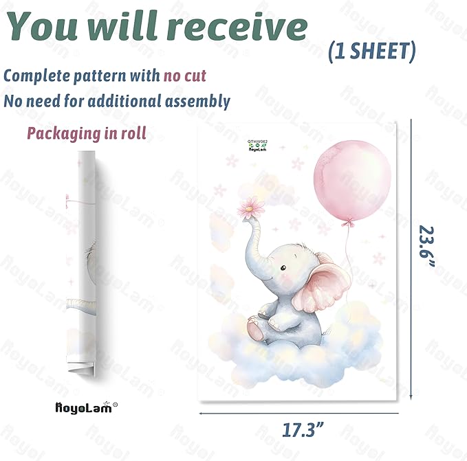 Baby Elephant Cloud Wall Decals Removable Cartoon African Animal Vinyl Stickers for Nursery Kids Bedroom and Playroom Decor Peel and Stick Watercolor Wall Art